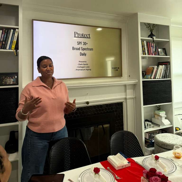 Dana of Beauty In Color teaching about the importance of sunscreen for black women